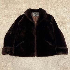 Vintage 1950s Beau Mouton Fur Coat Jacket Women's Genuine Lamb Brown Mid Century